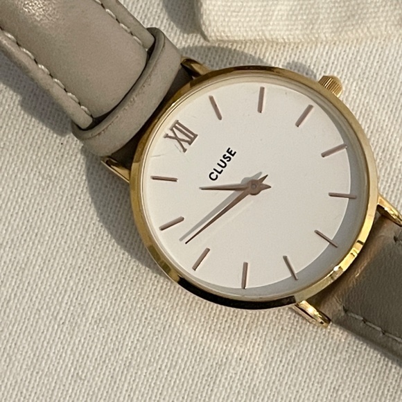 CLUSE Women\'s Watch Minuit Gray Leather Gold Authentic | w. Pouch + Extra Strap main image 11